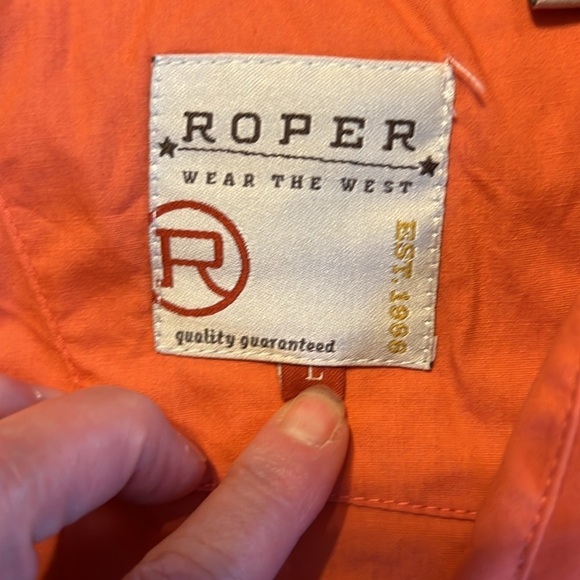 Roper Ranch Wear Orange Western Ling Sleeve Shirt Pearl Snaps L - Picture 5 of 9
